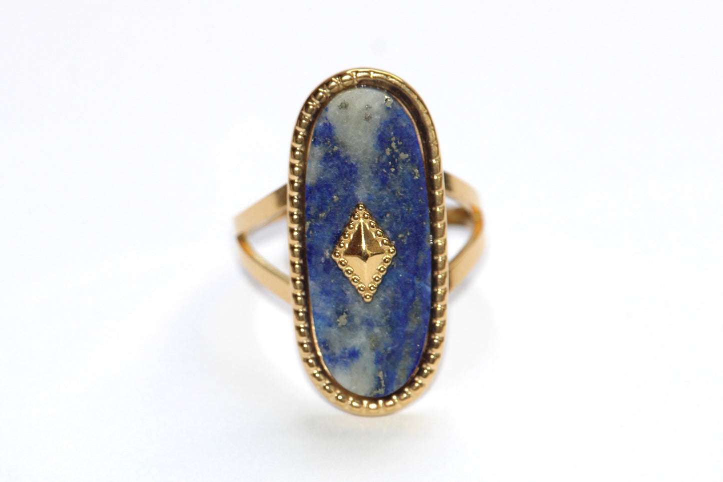 ague acier inoxydable en pierre naturelle de Lapis Lazuli ; Bague en Lapis Lazuli ; Bague en acier inoxydable et en Lapis Lazuli