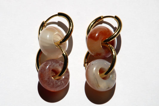 Boucles d'oreilles en acier inoxydable et en pierres naturelles de Cornaline ; Boucles d'oreilles en pierres naturelles ; Boucles d'Oreilles en Cornaline