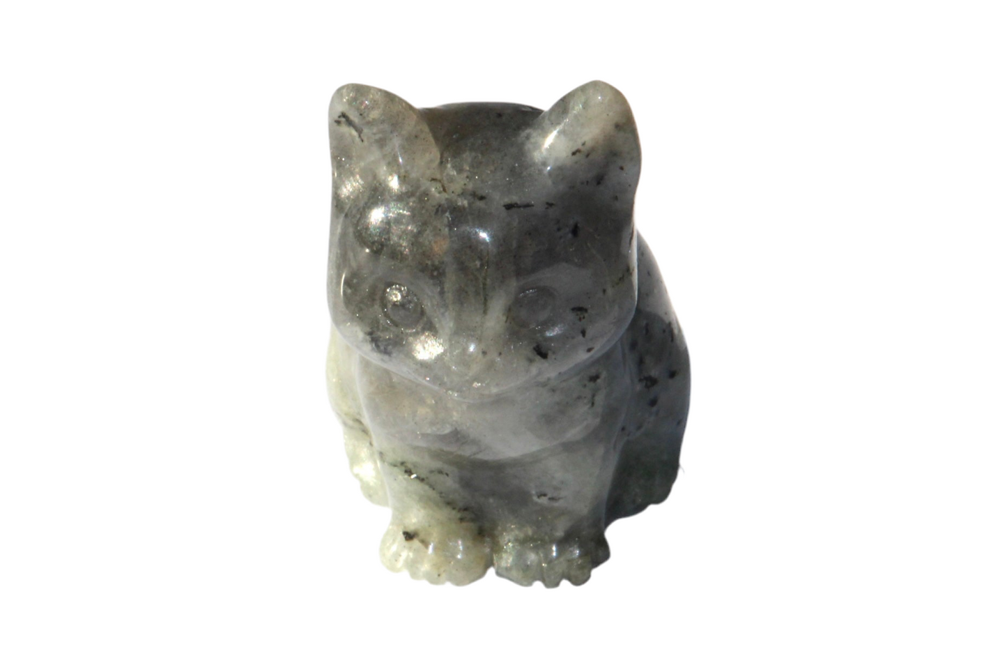 Chat en labradorite - figurine en pierres naturelles - chat sculpté en labradorite - lithothérapie - pierres naturelles - signature minérale