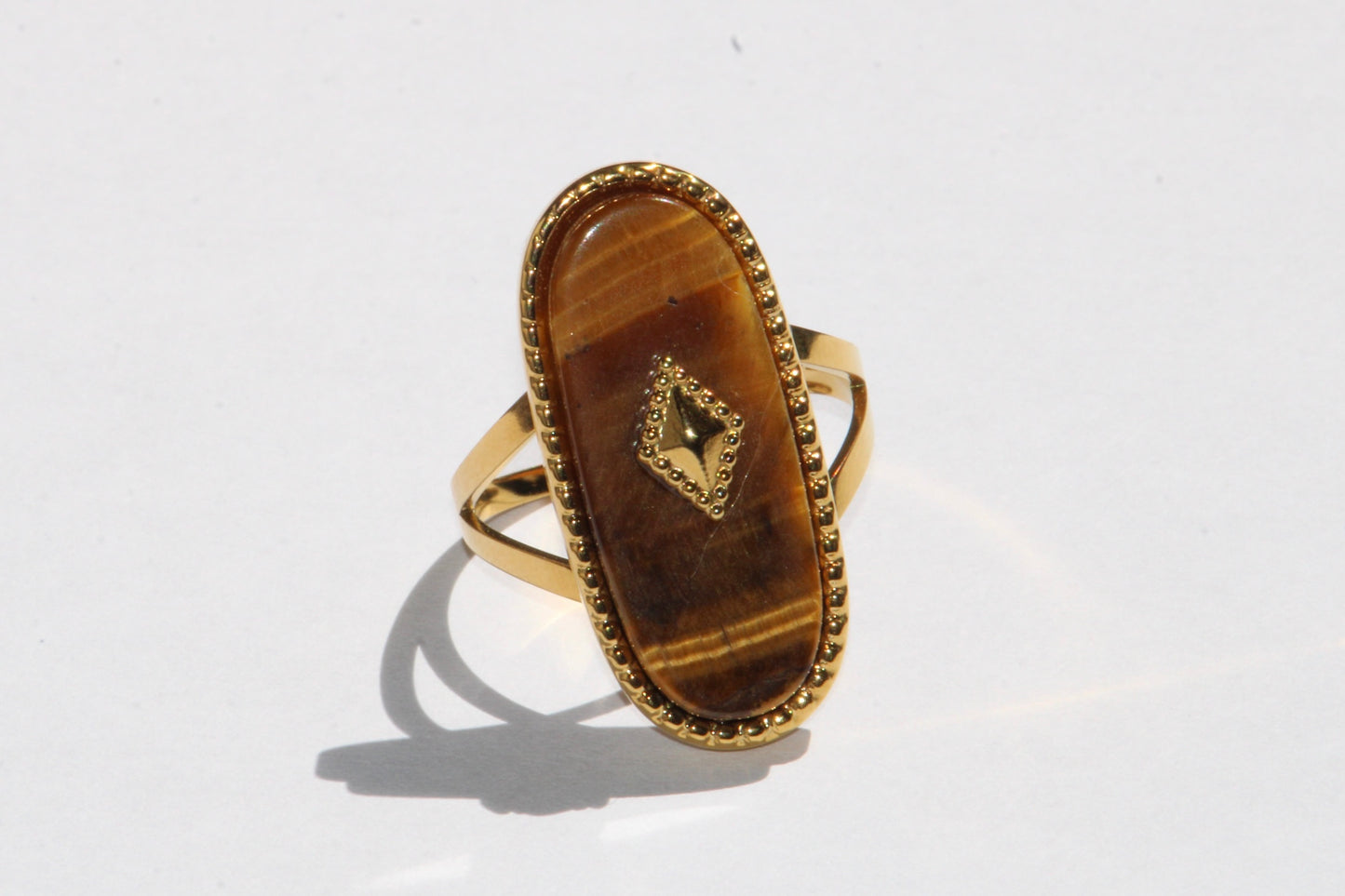 Bague en acier inoxydable et en pierre d'oeil de tigre