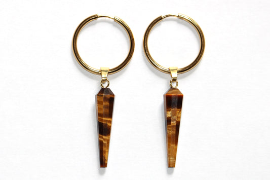 Boucles d'oreilles en acier inoxydable et en pierres naturelles d'Oeil de Tigre ; Boucles d'oreilles en pierres naturelles ; Boucles d'Oreilles en oeil de tigre ; bijoux oeil de tigre ; bijoux en pierre naturelle