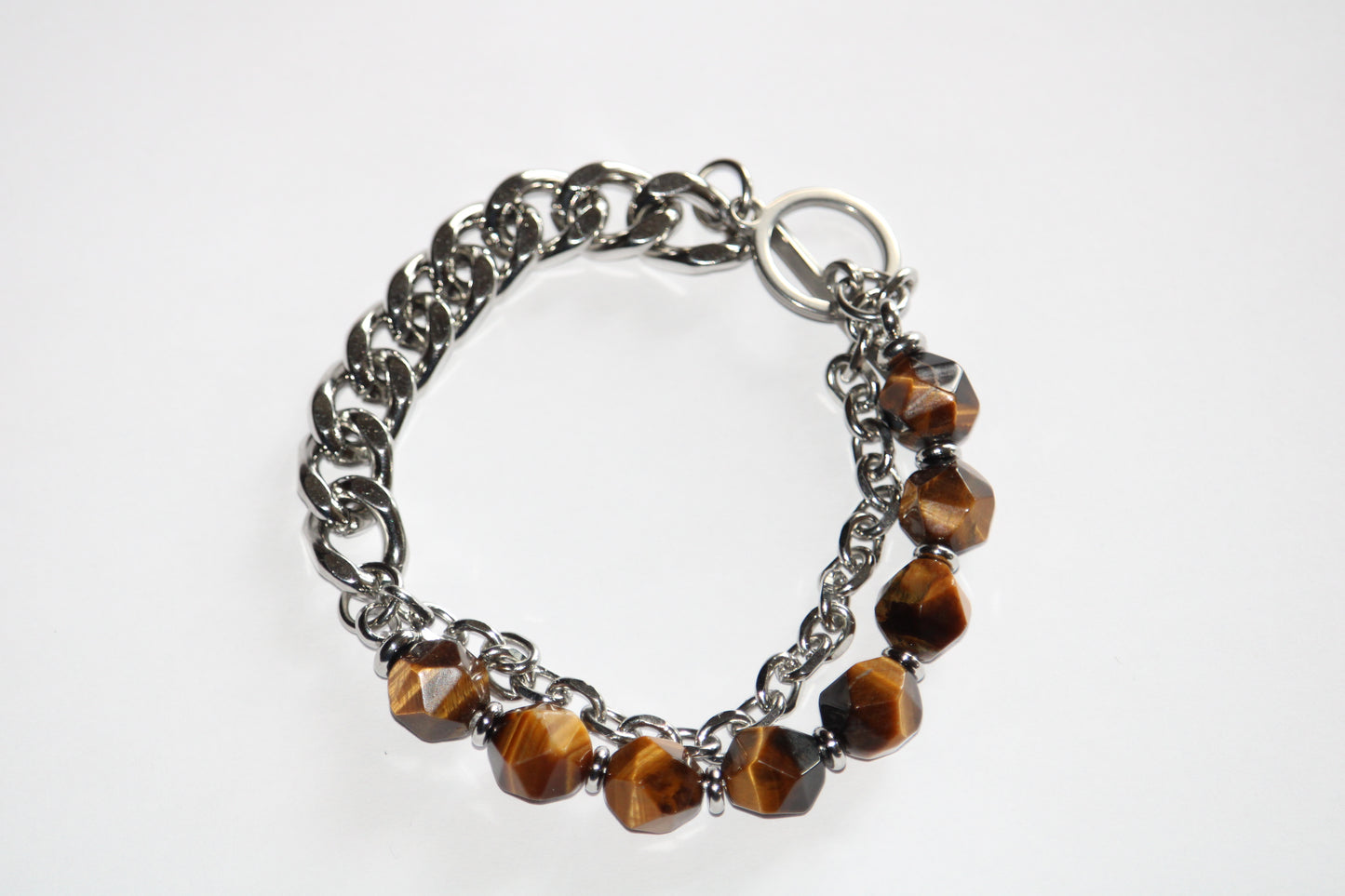 Bracelet oeil de tigre et acier inoyxdable homme, bracelet pierre pour homme