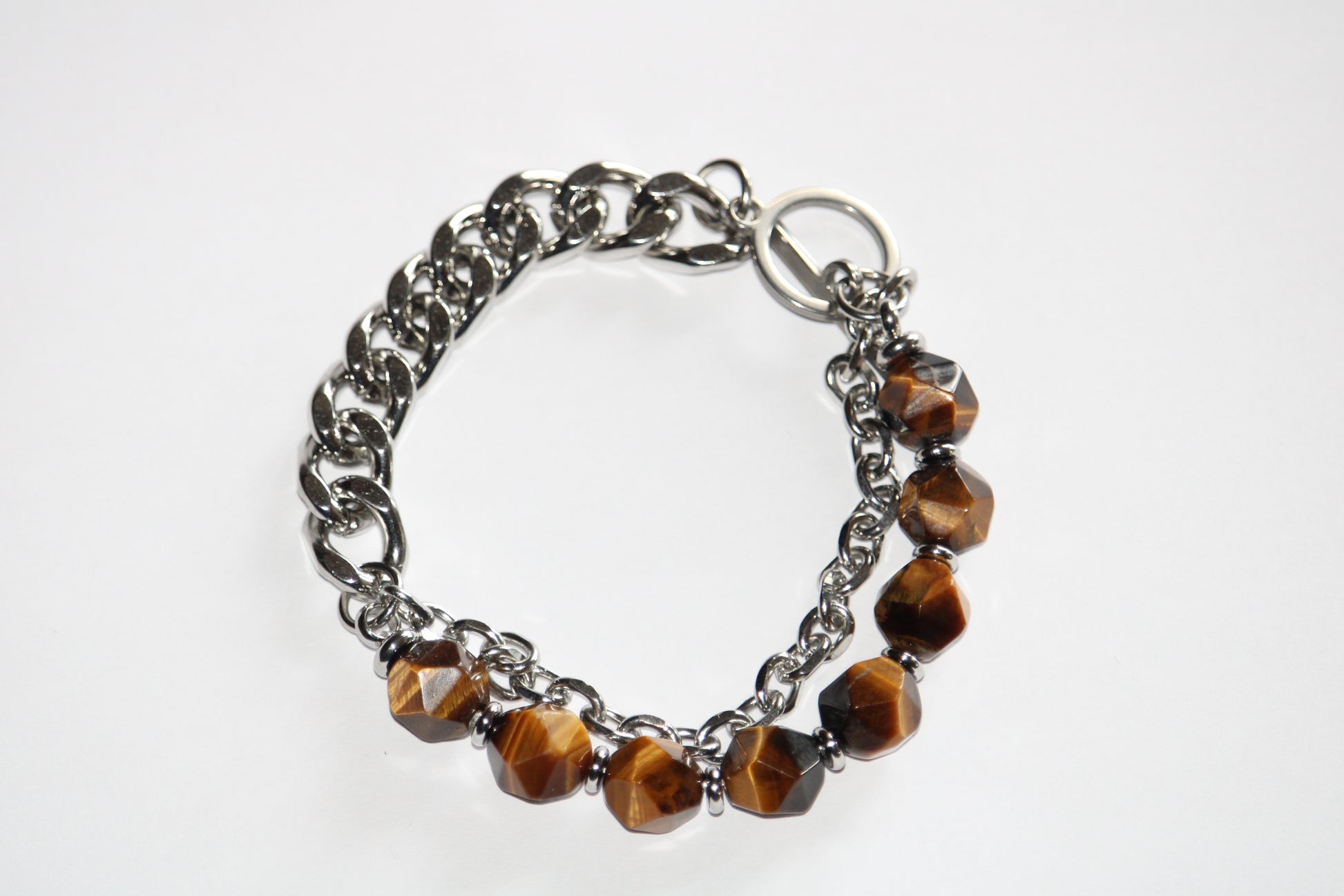 Bracelet oeil de tigre et acier inoyxdable homme, bracelet pierre pour homme