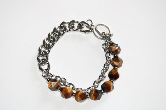 Bracelet oeil de tigre et acier inoyxdable homme, bracelet pierre pour homme