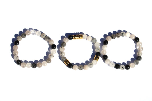 Bracelet Cristal de Roche et Inclusions de Tourmaline Noire