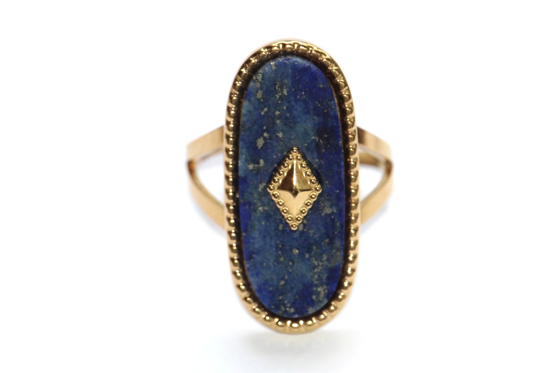 ague acier inoxydable en pierre naturelle de Lapis Lazuli ; Bague en Lapis Lazuli ; Bague en acier inoxydable et en Lapis Lazuli 