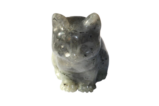 Chat en labradorite - figurine en pierres naturelles - chat sculpté en labradorite - lithothérapie - pierres naturelles - signature minérale