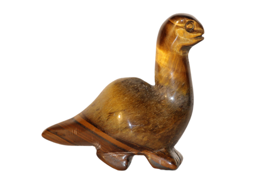 Diplodocus en oeil de tigre ; pierre naturelle oeil de tigre ; lithothérapie ; 